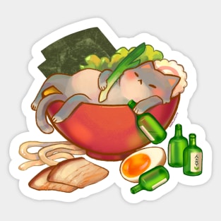 Drunk ramen cat Sticker